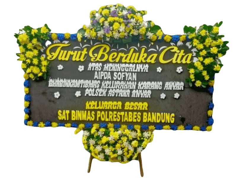 Karangan Bunga Duka Cita Berwarna Kuning dan Biru — Ucapan Duka
