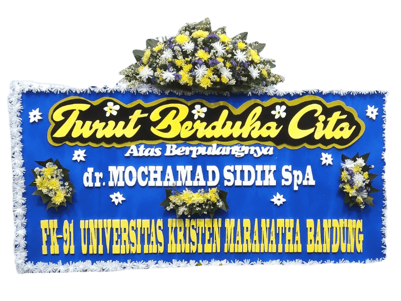 Karangan Bunga Ucapan Duka Cita Hiasan Berwarna Biru dan Kuning — Ucapan Duka