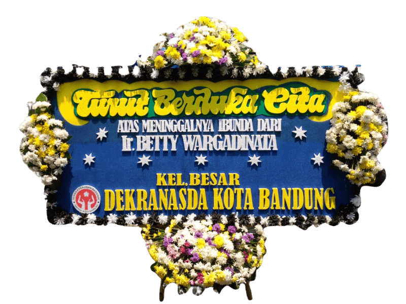 Bunga Papan Duka Cita Latar Biru Cerah — Ucapan Duka
