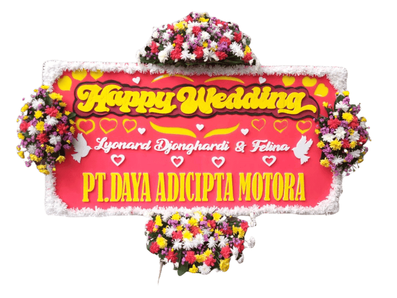 Papan Bunga Pernikahan Ceria dengan Warna Merah dan Hiasan Beragam Bunga — Wedding