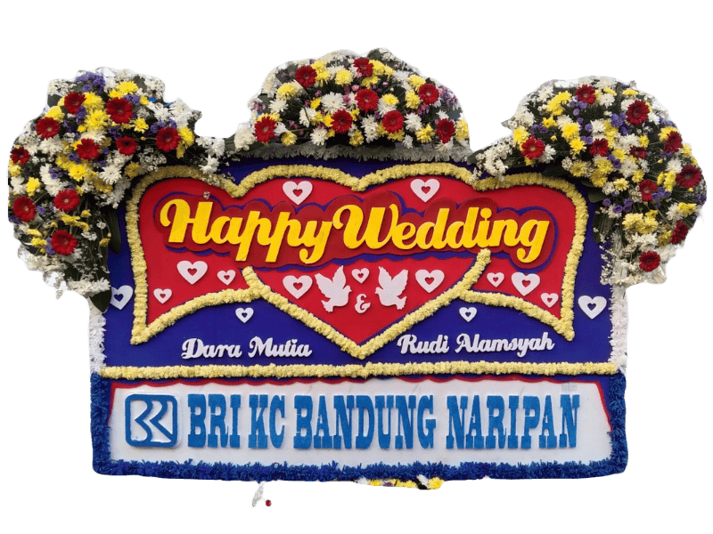 Karangan Bunga Pernikahan Ceria dengan Aksen Merah dan Kuning